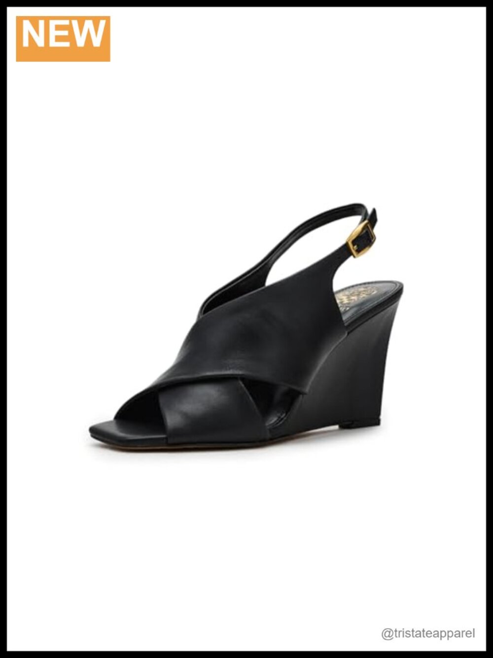 Leather Criss-Cross Wedge Sandal Square Toe Slingback